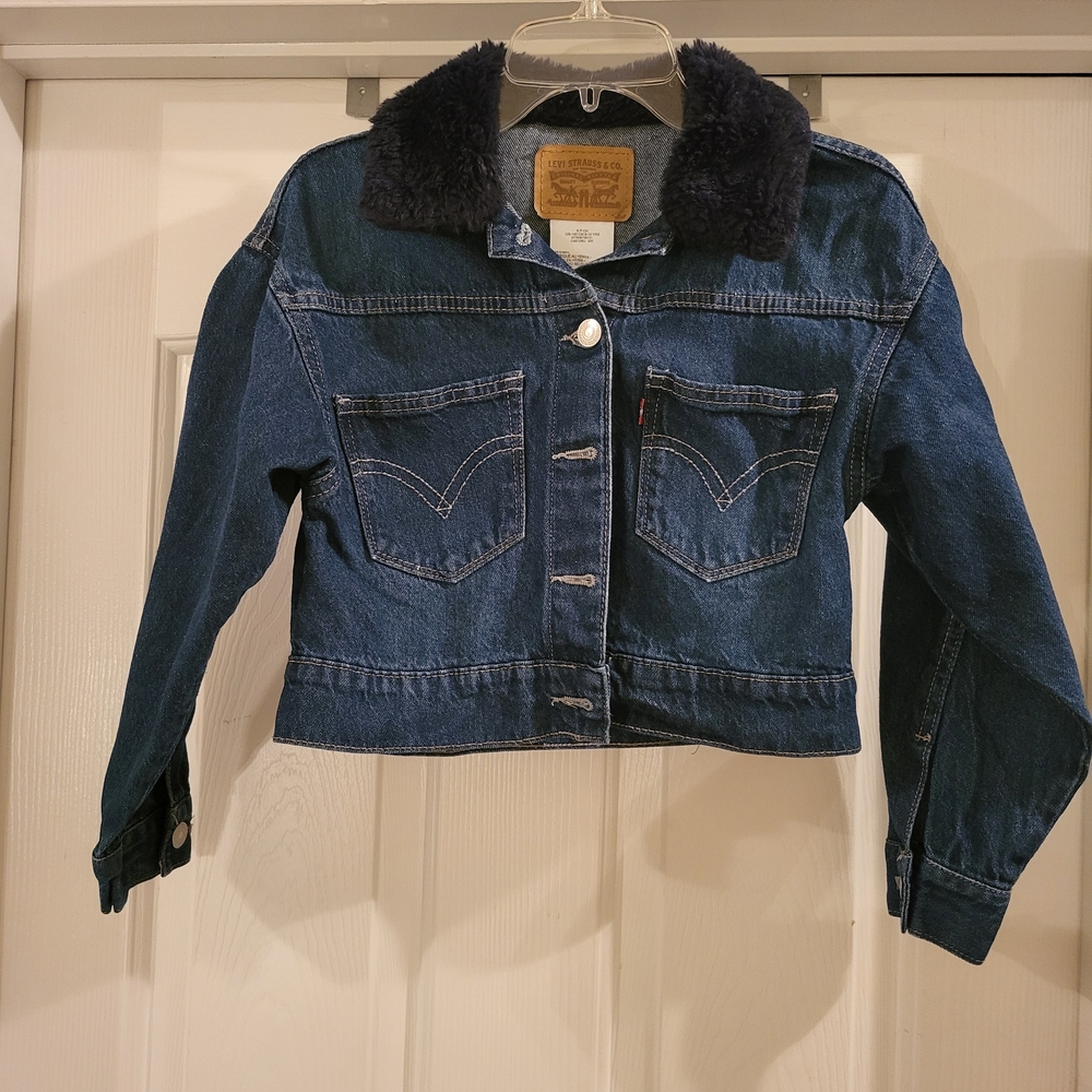 Levi's Girls Oversized Trucker Denim Jacket with Faux Fur Collar - Blue Size S